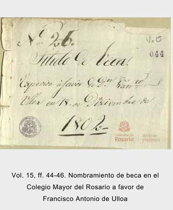 Docuemneto Nombramiento de beca en el Colegio Mayor del Rosario