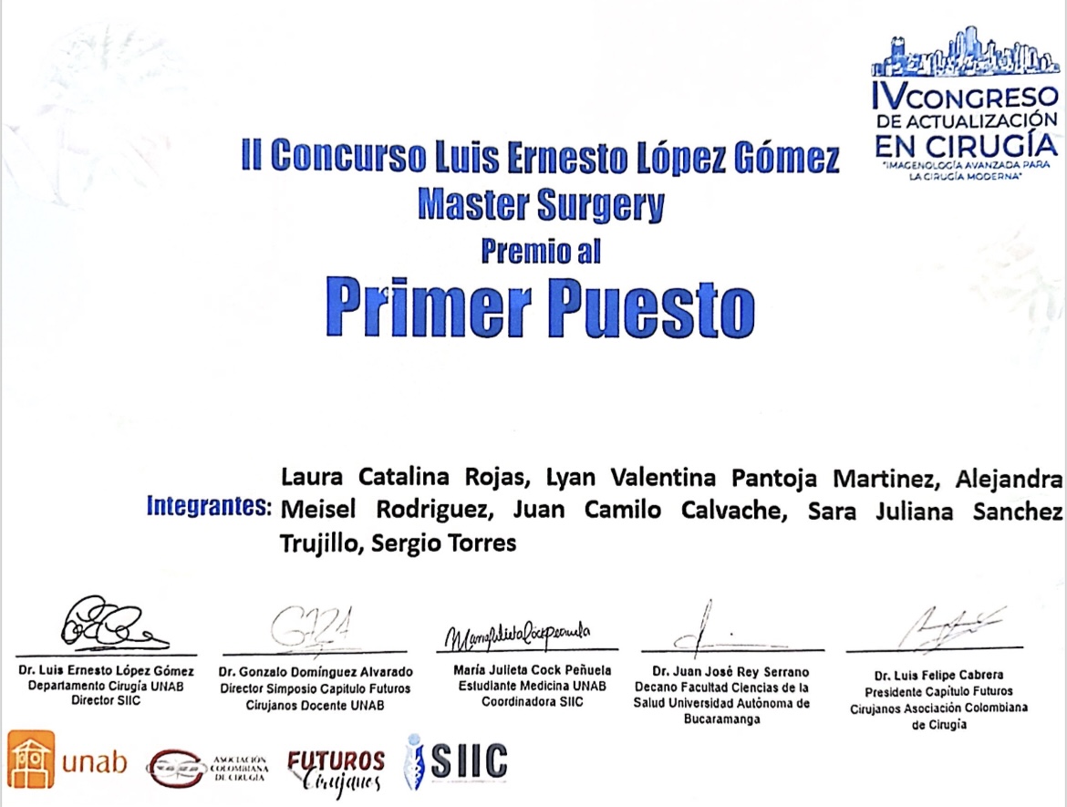 Certificado del premio al primer puesto 